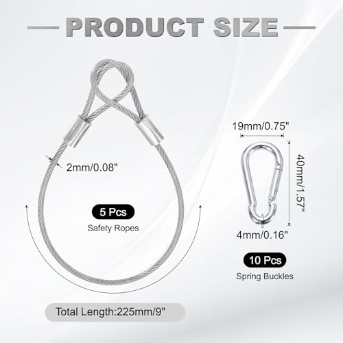PATIKIL 9" Safety Cable Lock Security Wire Ropes w 10 Spring Buckle 5Pcs - color: Clear, size: 9 Inch