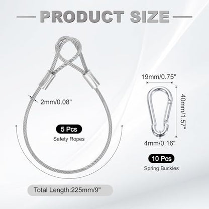 PATIKIL 9" Safety Cable Lock Security Wire Ropes w 10 Spring Buckle 5Pcs - color: Clear, size: 9 Inch
