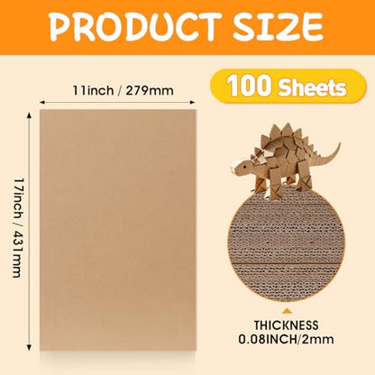 100 Pack 11x17 Inch Corrugated Cardboard Sheets, Flat Cardboard Paper Inserts for Shipping, Mailing, Packing, DIY Crafts - size: 11x17in-100Pack