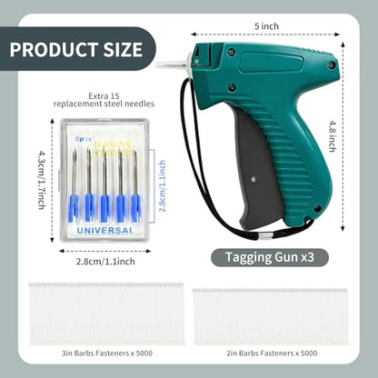 3 Pcs Clothing Tagger 15 Pieces Steel Needles 5000 2in Barbs Fasteners 5000 3in Barbs Fasteners Price Tag Gun Clothing Tag Gun Tagger Gun for Clothes Tagging Gun Retail Tag Gun Tag Attacher Guns