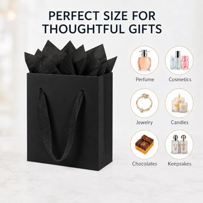Treelement 22 Pack 4.7×2.3×6.3 Inch Small Black Gift Bags with Tissue Paper - color: Black