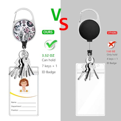 Funny Skull ID Badge Holder with Lanyard and Retractable Badge Reel - color: Skull and Floral