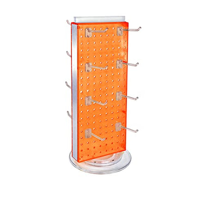 Azar Displays 700508-ORG-4C16 8-Inch W by 20-Inch H Revolving Black Pegboard Counter Display with 16-Pack of 4 inch Locking Hooks, Orange - color: Orange, style: Pegboard + Hooks