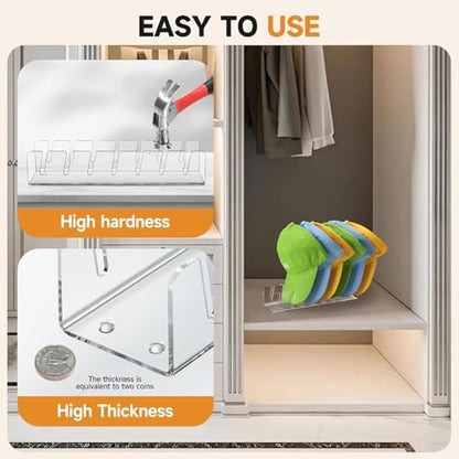 Acrylic Baseball Cap Organizer Rack 4-Pack - Holds 28 Hats, No Install Space Saving Display Stand for Closet, Bedroom, Entryway (Clear) - size: 4pack