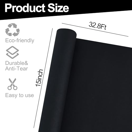 BEISHIDA Black Gift Wrapping Paper Roll, 15in X 32ft Kraft Bulletin Board Paper Gift Wrap for Christmas Mother's Day Valentine's Day Graduation, Flower Wrap - color: black