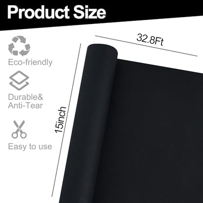 BEISHIDA Black Gift Wrapping Paper Roll, 15in X 32ft Kraft Bulletin Board Paper Gift Wrap for Christmas Mother's Day Valentine's Day Graduation, Flower Wrap - color: black
