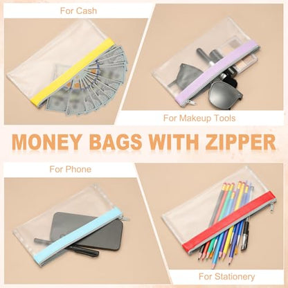 PATIKIL 8.7x3.9 Inch Money Bags with Zipper, 4 Pcs Clear PVC Cash Deposit Bank Pouch Envelopes Makeup Bag Check Wallet for Coin Cosmetics Bill, Yellow - color: Yellow