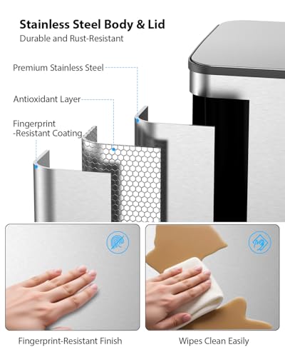 Lovewind Trash Can, 2 x 10.5 Gallon (2 x 40 L) Garbage Can for Kitchen Dual Compartment Recycling Kitchen Step Trash Bin, Stainless Steel Trash and Recycle Bin Combo with Soft-Close Lid, Silver - color: Silver