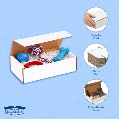 The Boxery Corrugated Mailers White Tuck Shipping Boxes (8x4x2) - size: 8x4x2