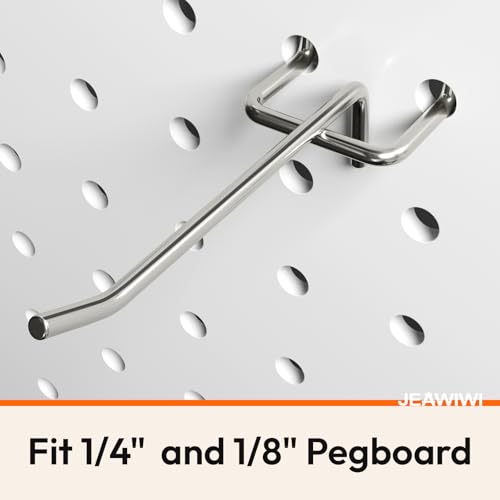 JEAWIWI 60 Pack Metal Pegboard Hooks, 4 Inch, Fit 1/4 & 1/8 in Peg Board - color: Silver, size: 4in 60pcs