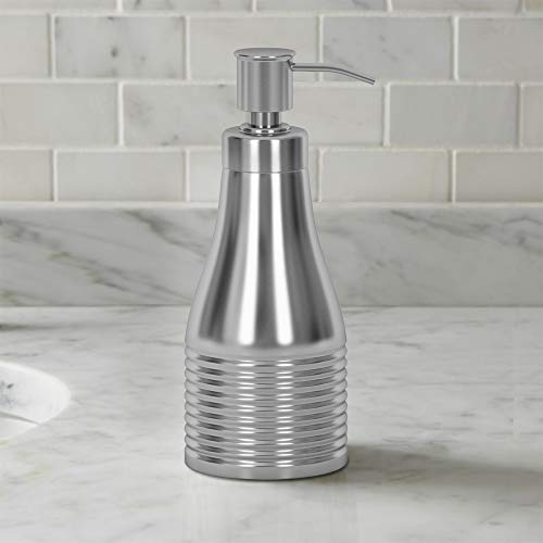 nu steel Arvada Ribbed Metal Rust Resistant Stainless Steel Refillable Liquid Soap Dispenser Pump Bottle for Bathroom Vanity Countertop, Kitchen Sink Holds Lotion, Liquid Soap, Hand Sanitizer