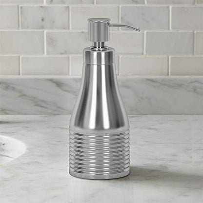 nu steel Arvada Ribbed Metal Rust Resistant Stainless Steel Refillable Liquid Soap Dispenser Pump Bottle for Bathroom Vanity Countertop, Kitchen Sink Holds Lotion, Liquid Soap, Hand Sanitizer