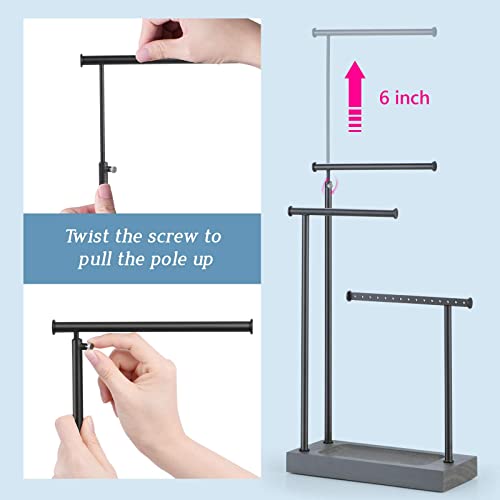 SRIWATANA Weathered Grey & Black Jewelry Organizer, 3-Tier Necklace Stand - color: weathered grey