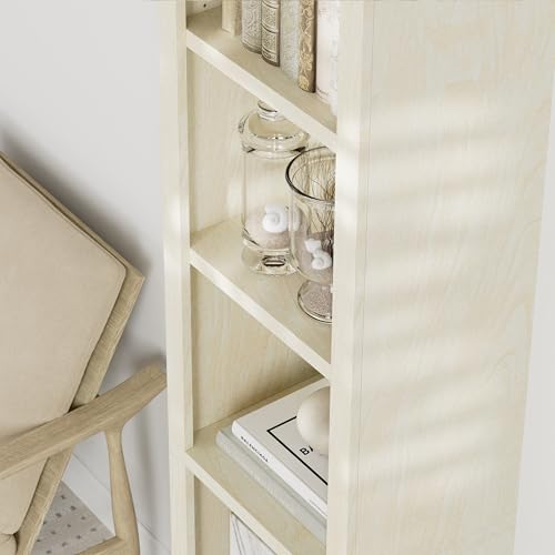 5-Tier Narrow Bookshelf, Adjustable Shelves, 72.5" - color: Cream