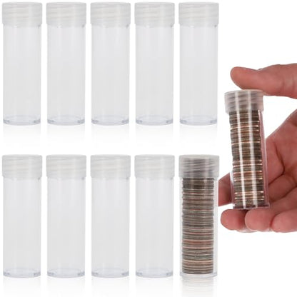 BCW Coin Tubes for Dimes - 10ct | Holds "Roosevelt" Dime | Durable Plastic Tube Coin Holders | Coin Collecting Supplies | Dime Coin Tubes | Coin Storage Tubes with Airtight Lids - style: 10 Pack