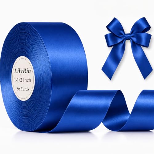 Royal Blue Satin Ribbon Roll 1-1/2 Inch x 36 Yards for Wreaths & DIY Crafts - color: Royal Blue