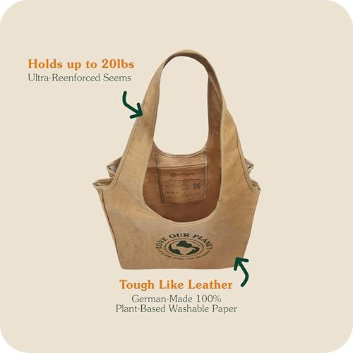 Reusable Grocery Bag – Large Sustainable Washable Paper Tote with Reinforced Seams. Foldable and Durable. - style: Shoulder Bag - 6" X 16" X 15"