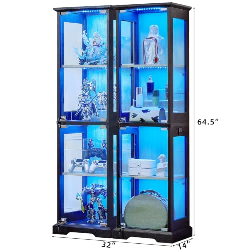 LELELINKY Farmhouse Narrow Glass Display Cabinet with Doors Set of 2 - color: Black, size: 2 Pack