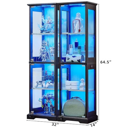 LELELINKY Farmhouse Narrow Glass Display Cabinet with Doors Set of 2 - color: Black, size: 2 Pack