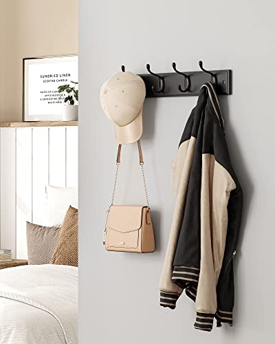 SONGMICS Wall-Mounted Coat Rack, 4 Dual Metal Hooks - color: Black, size: 1 Pack-4 Hooks, style: Without Shelf