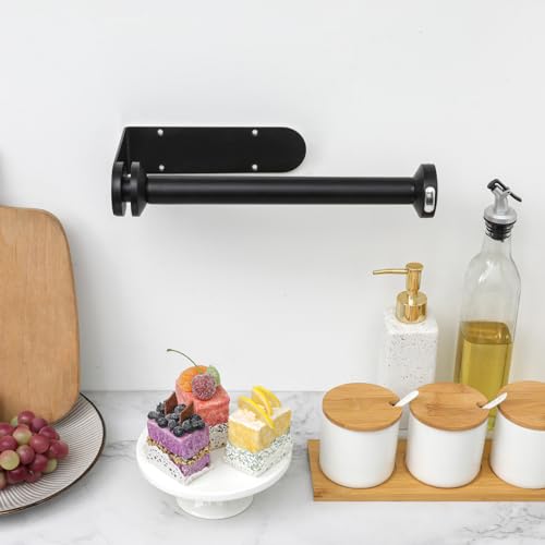 theaoo Under Cabinet Paper Towel Holder, One-Hand Tear, Wall Mount, Black - color: Black