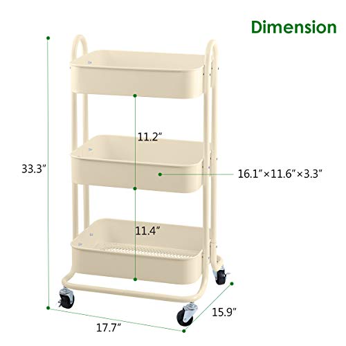 Melody House 3-Tier Metal Mesh Utility Rolling Cart Storage Organization Cart with Wheels, Beige - color: A- Beige