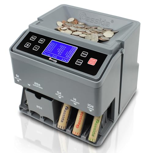 Cassida C300 Professional USD Coin Counter, Sorter and Wrapper/Roller, 300 Coins/min, with Quickload and Printing-Compatible, Gray - size: Large (C300 - 300 coins)