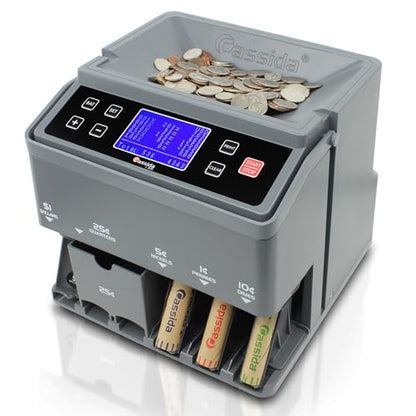 Cassida C300 Professional USD Coin Counter, Sorter and Wrapper/Roller, 300 Coins/min, with Quickload and Printing-Compatible, Gray - size: Large (C300 - 300 coins)