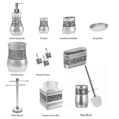 Creative Scents Crackled Glass Toilet Brush with Holder - Silver Toilet Bowl Cleaner Brush and Holder - Good Grip, Deep Cleaning, Decorative Design Compact Toilet Bowl Scrubber