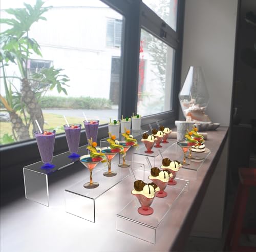 Longer 6 PCs 12 Inch Clear Acrylic Display Risers 4mm Thick 3 Tier Stand - color: Clear 12 Inch 6 PCs