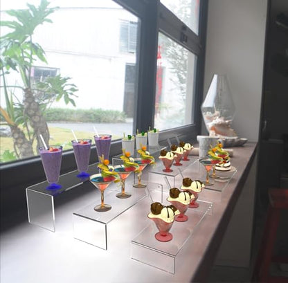 Longer 6 PCs 12 Inch Clear Acrylic Display Risers 4mm Thick 3 Tier Stand - color: Clear 12 Inch 6 PCs
