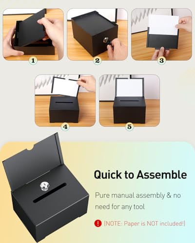 Uniclife 2 Pack 6.4"x 4.7" x 4" Black Metal Donation Box with Slot Lock - size: 2 Pack