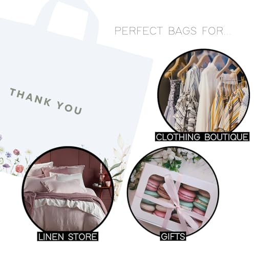 Purple Q Crafts Thank You Bags for Business and Stores 50 Pack 15" W x 12" H Floral Plastic Shopping Bags With Soft Loop Handle - size: 15" x 12"