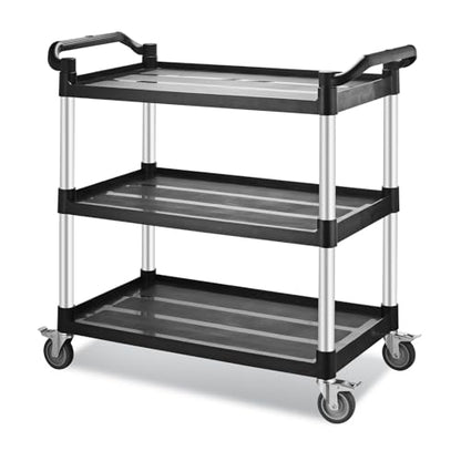 Utility Rolling Carts with Wheels, Large Plastic Service Carts, Heavy Duty Restaurant Cart with 4 Brake Lockable Wheels for Kitchen/Office/Warehouse (3 Tier-40.1×19.7×38.1inches/540lbs) - size: 3 Tier - 40.1×19.7×38.1inches / 540lbs