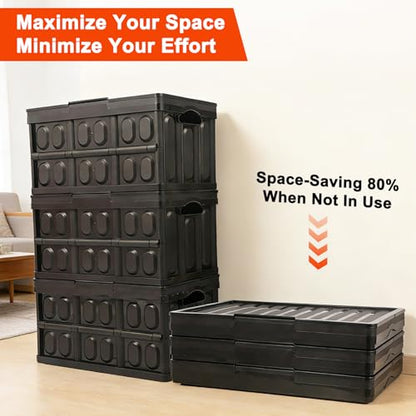 3-Pack Plastic Collapsible Storage Bins with Lids, - color: 45L 3PK ( All Back)