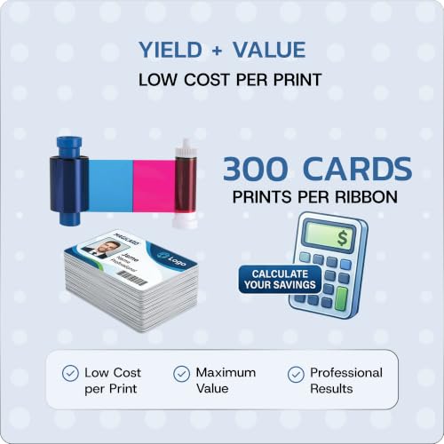 Magicard 300 Printer MC300YMCKO Color Ribbon - YMCKO - 300 Prints with Bodno Premium CR80 30 Mil Graphic Quality PVC Cards - Qty 300 - color: Ymcko, size: 1 Pack with Cards