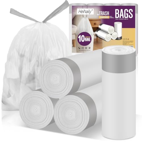 120 Count 10 Gallon Trash Bags drawstring - Heavy Duty Garbage Bags Bulk Plastic Liners for Laundry Room, Cat Litter Box & Kitchen Wastebaskets, Extra Thick Leak Proof Design - color: 10Gal white 120 Counts