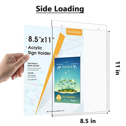 MaxGear Acrylic Wall Mount Sign Holder, 8.5 x 11 Vertical, 12 Pack - size: 8.5"x11"-12Pack