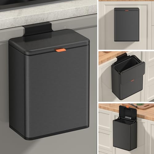 Mbillion 2.1 Gal Brushed Black Hanging Stainless Steel Compost Bin - color: Brushed Black, size: 2.1 Gal