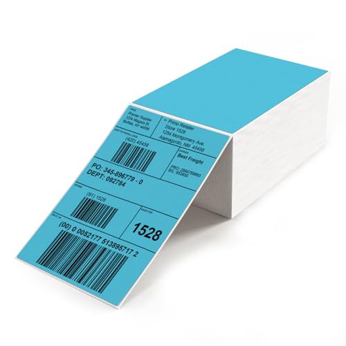 Blue Thermal Label 4"×6" Waterproof Vinyl Fanfold Sticker 500 PCS - color: Blue