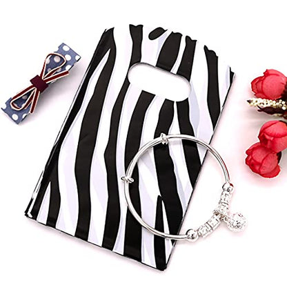 Joyhey 100 Count 3.5" x 5.9" Small Plastic Merchandise Bags, Shopping Bags, Retail Bags, Gift Bags with Die Cut Handles - Zebra Print (More Patterns Available) - color: Zebra pattern