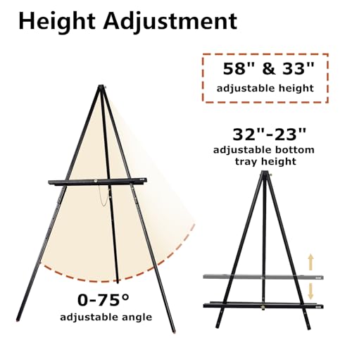 DJAR 63" Wooden Easel Stand for Sign, Adjustable Height, Black - color: Black, size: 1pc