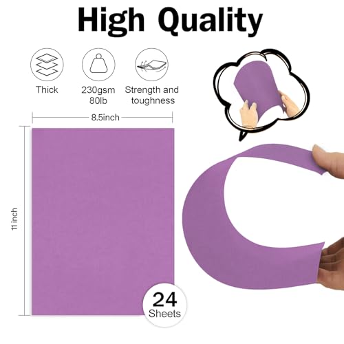 Goefun 24 Sheets Purple Cardstock 8.5 x 11 80lb Halloween Card Stock - color: purple, size: 8.5x11