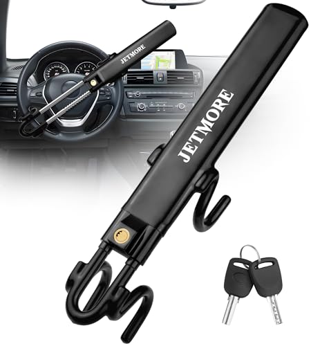 JETMORE Steering Wheel Lock Heavy Duty Adjustable Wheel Lock Car Lock & Key - color: Black