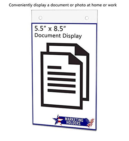 Wall Sign Holder for 5.5" x 8.5" Small Advertisements and Notices Clear Acrylic with Predrilled Holes and Hanging Hardware for Malls and Shopping Centers by Marketing Holders - size: 5.5"W x 8.5"H