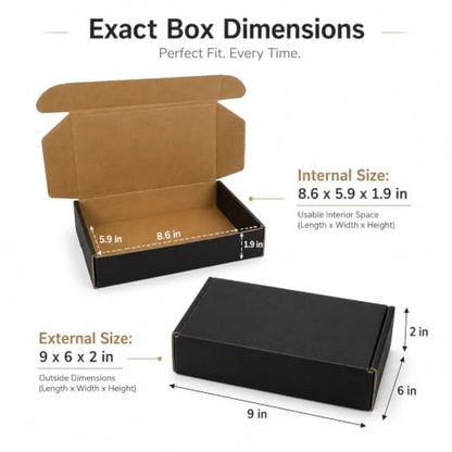 9x6x2 Inches Shipping Boxes Pack of 25, Black Corrugated Cardboard Boxes for Small Bussiness, Packing and Mailing - size: 9 x 6 x 2 inch