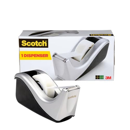 Scotch Desktop Tape Dispenser, Silvertech Two-Tone (C60-ST) (Pack of 12) - size: 1 Count (Pack of 12)