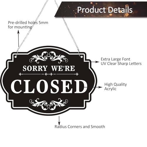 1 Pack Open Closed Double Sided Acrylic Sign10 x 5 Inches