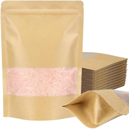 50 Pack Kraft Resealable Bags with Window for Storage (6.5 x 8.7 Inches) - size: 6.5 x 8.7 Inches