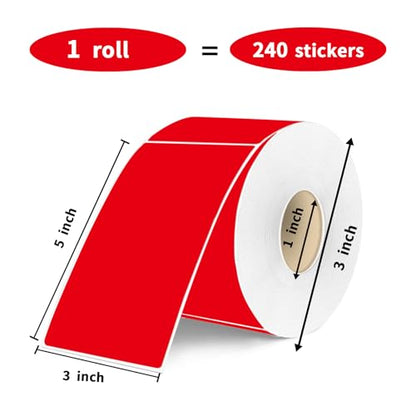 3×5 Inch Red Removable Thermal Labels,Waterproof Thermal Label,240 Sheets per Roll with Perforated Lines - color: Red, size: 3×5 inch